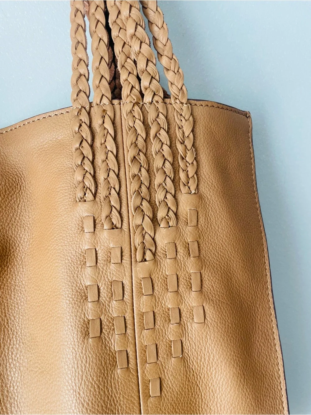 Lucky Brand Mina Leather Tote Bag with Braided Handles